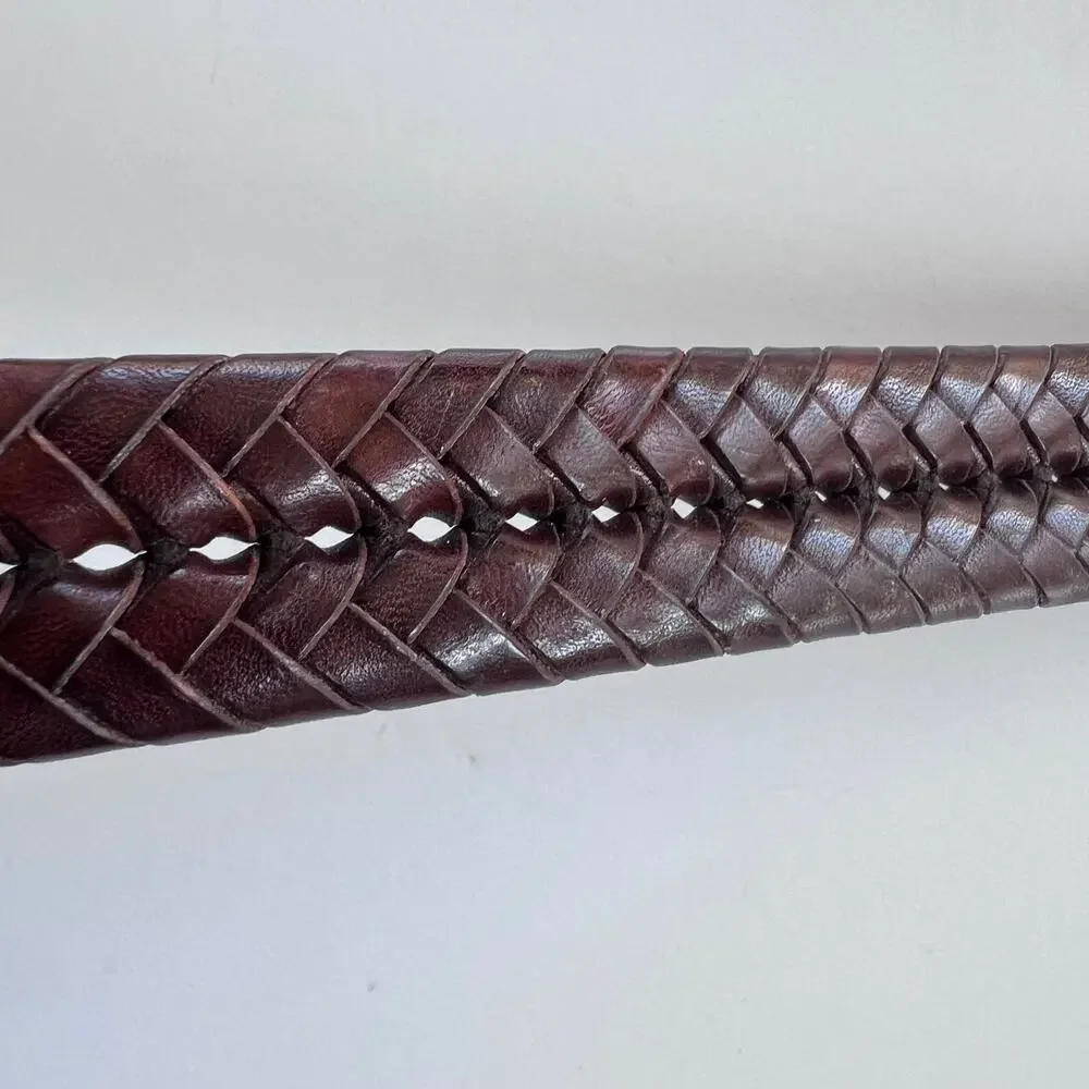 Coach Brown Braided Leather Belt Solid Brass Buckle Adjustable Vintage 36